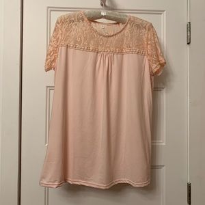 205. Short Sleeve Professional Lace & Flowy Light Pink Shirt